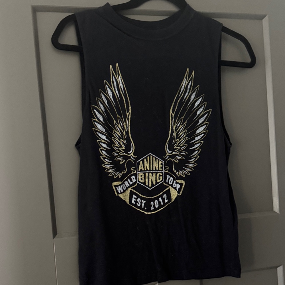Anine Bing Black Muscle Tee with Gold and Silver Wings